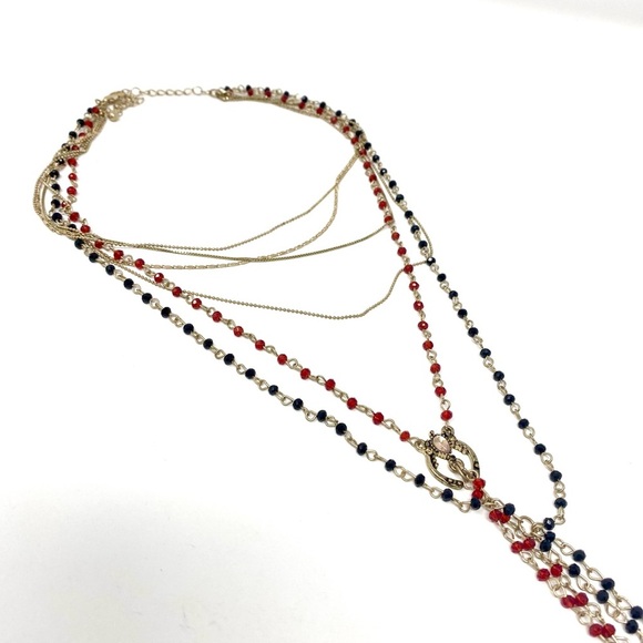 New Free People Layered Beaded Gold Bohemian Necklace - Picture 3 of 4